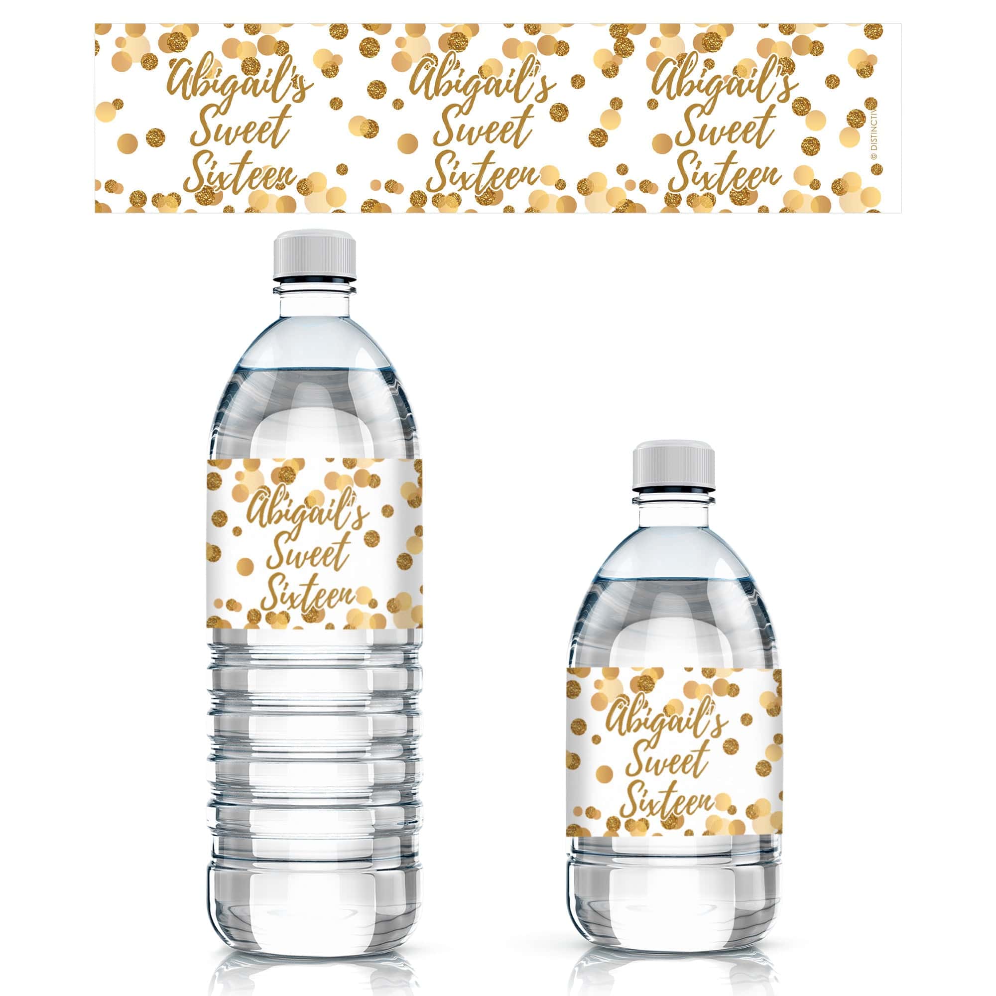 Personalized White and Gold Sweet 16 Water Bottle Labels - 24 Stickers